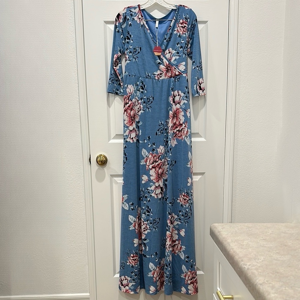 Floral Blue Fully Lined Maxi Dress